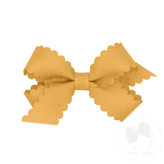 Mini Grosgrain Hair Bow with Scalloped Edge | Old Gold