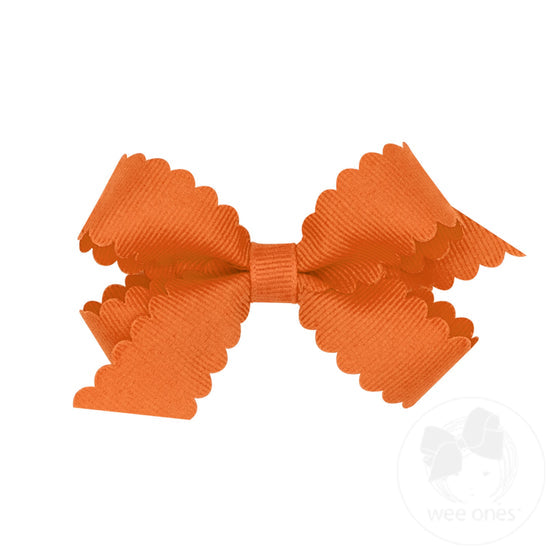 Mini Grosgrain Hair Bow with Scalloped Edge | Pumpkin