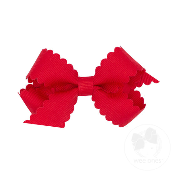 Mini Grosgrain Hair Bow with Scalloped Edge | Red