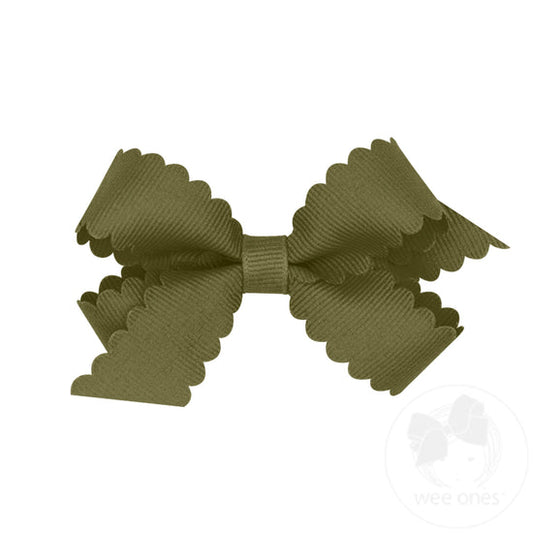 Mini Grosgrain Hair Bow with Scalloped Edge | Sage