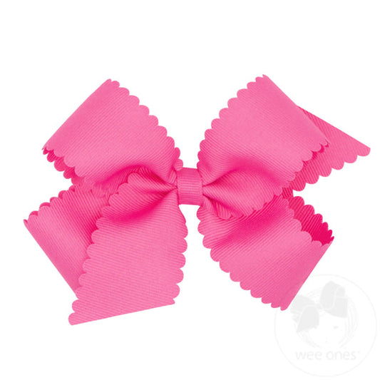 King Grosgrain Hair Bow with Scalloped Edge | Hot pink