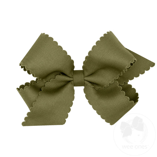 Medium Grosgrain Scalloped Edge Girls Hair Bow | Sage