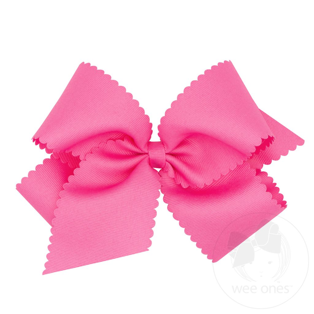 Medium Grosgrain Hair Bow Scalloped Edge | Hot Pink