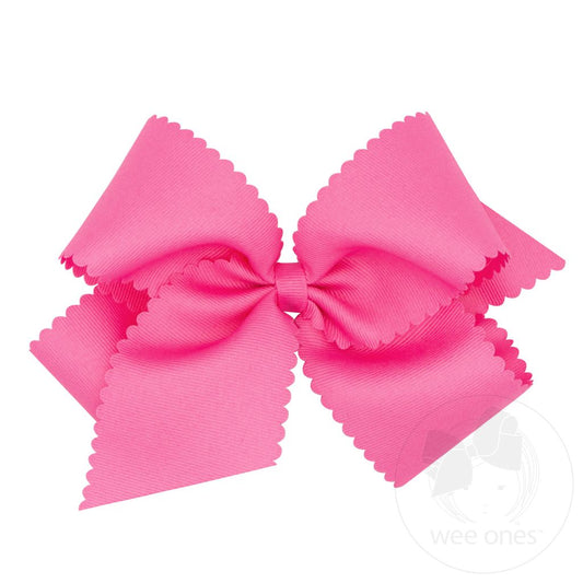 Mini Grosgrain Hair Bow Scalloped Edge | Hot Pink