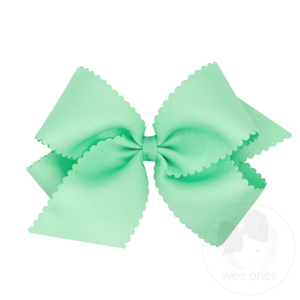 Mini Grosgrain Hair Bow Scalloped Edge | Mint