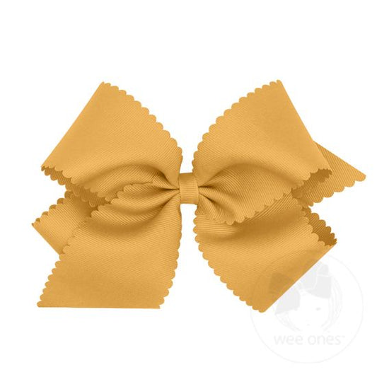 King Grosgrain Scalloped Edge Girls Hair Bow | Old Gold