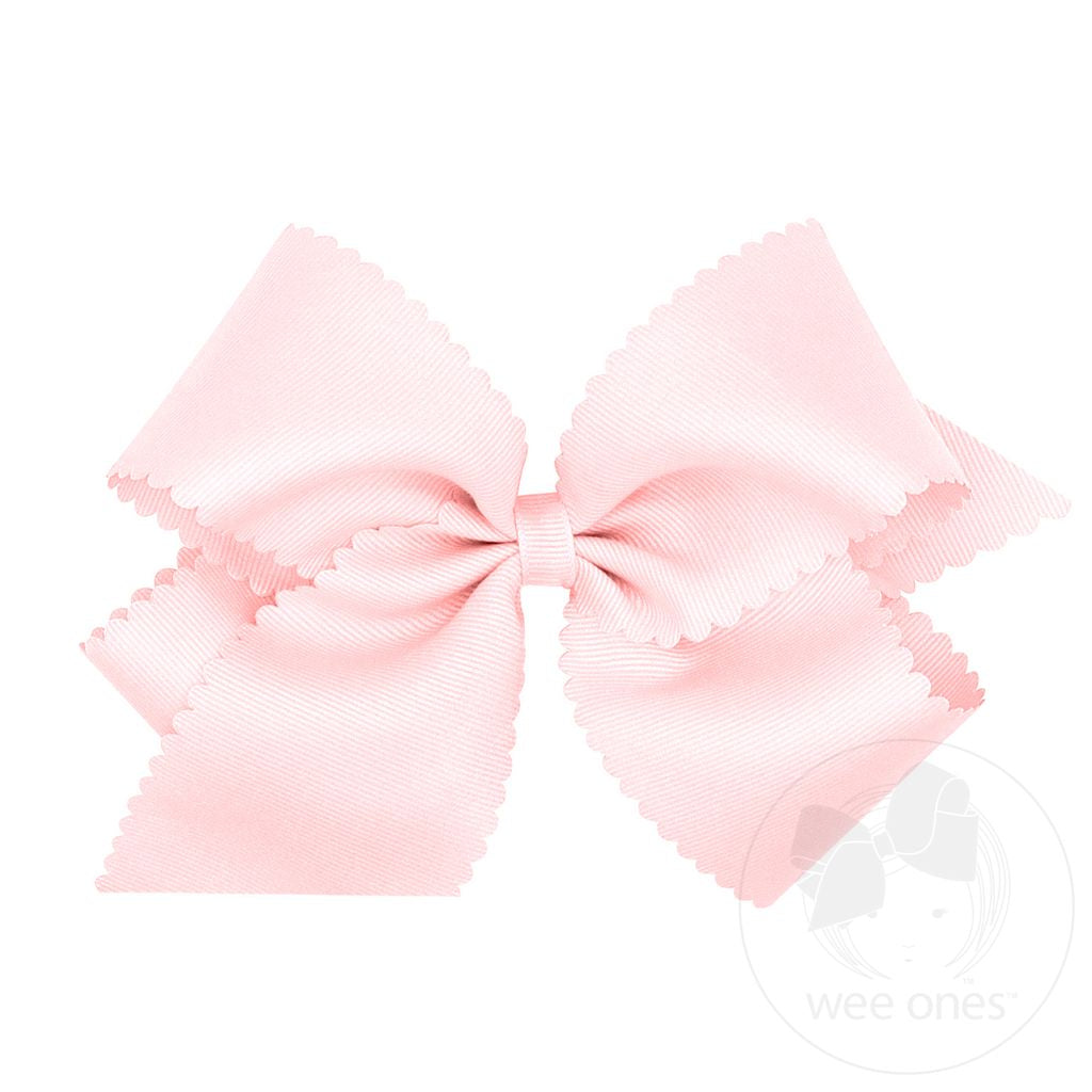 Medium Grosgrain Hair Bow Scalloped Edge | Powder Pink