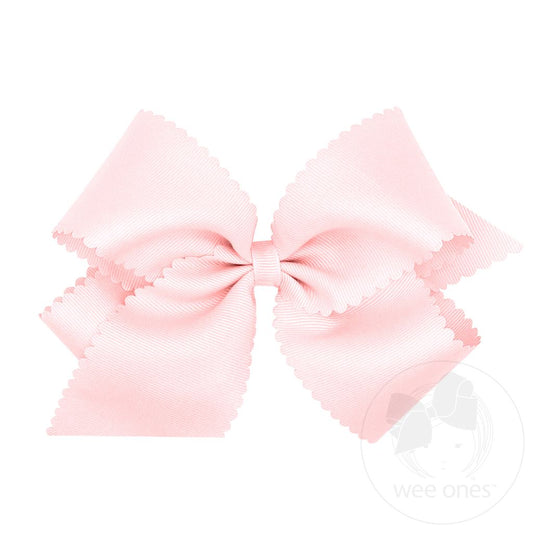 Mini Grosgrain Hair Bow Scalloped Edge | Powder Pink