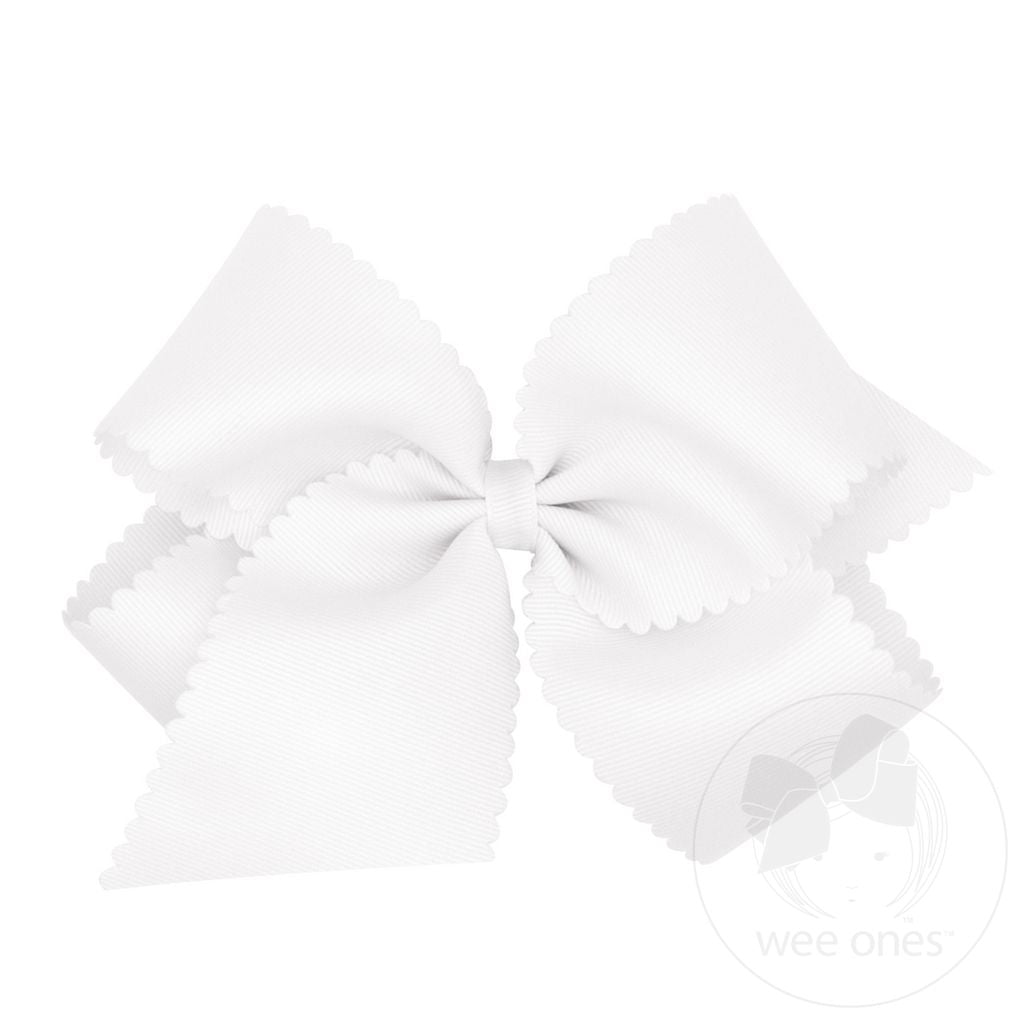 King Grosgrain Hair Bow Scalloped Edge | White