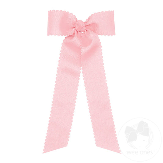 Wee Ones Scalloped Edge Grosgrain Bow Light Pink King - Bibs and