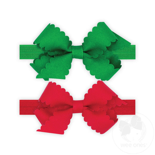 TWO MINI SCALLOP BOWS WITH BAND || RED + GREEN