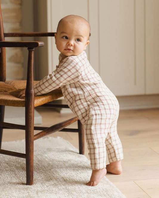 Pocketed Woven Jumpsuit | Cinnamon Plaid