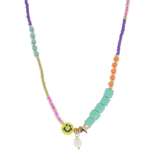 Colorblock with Gold Beads + Drop Pearl Necklace