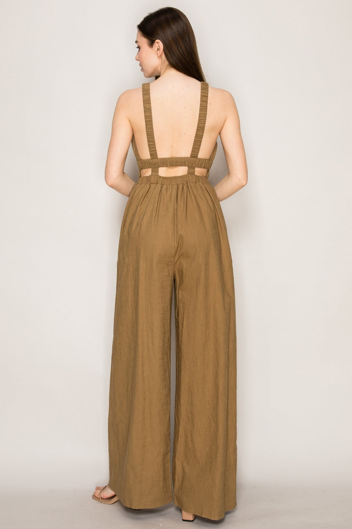 Sleeveless V-Neck Jumpsuit | Olive