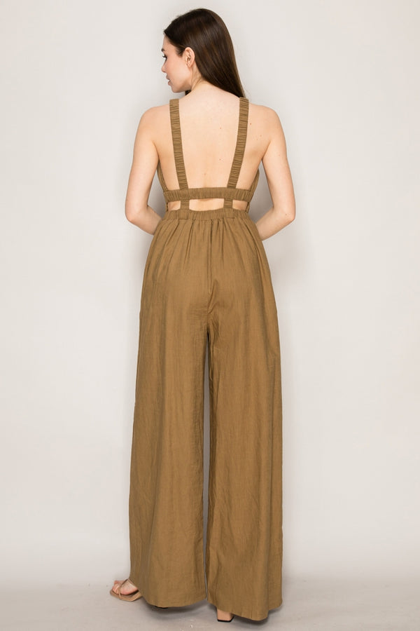 Sleeveless V-Neck Jumpsuit | Olive
