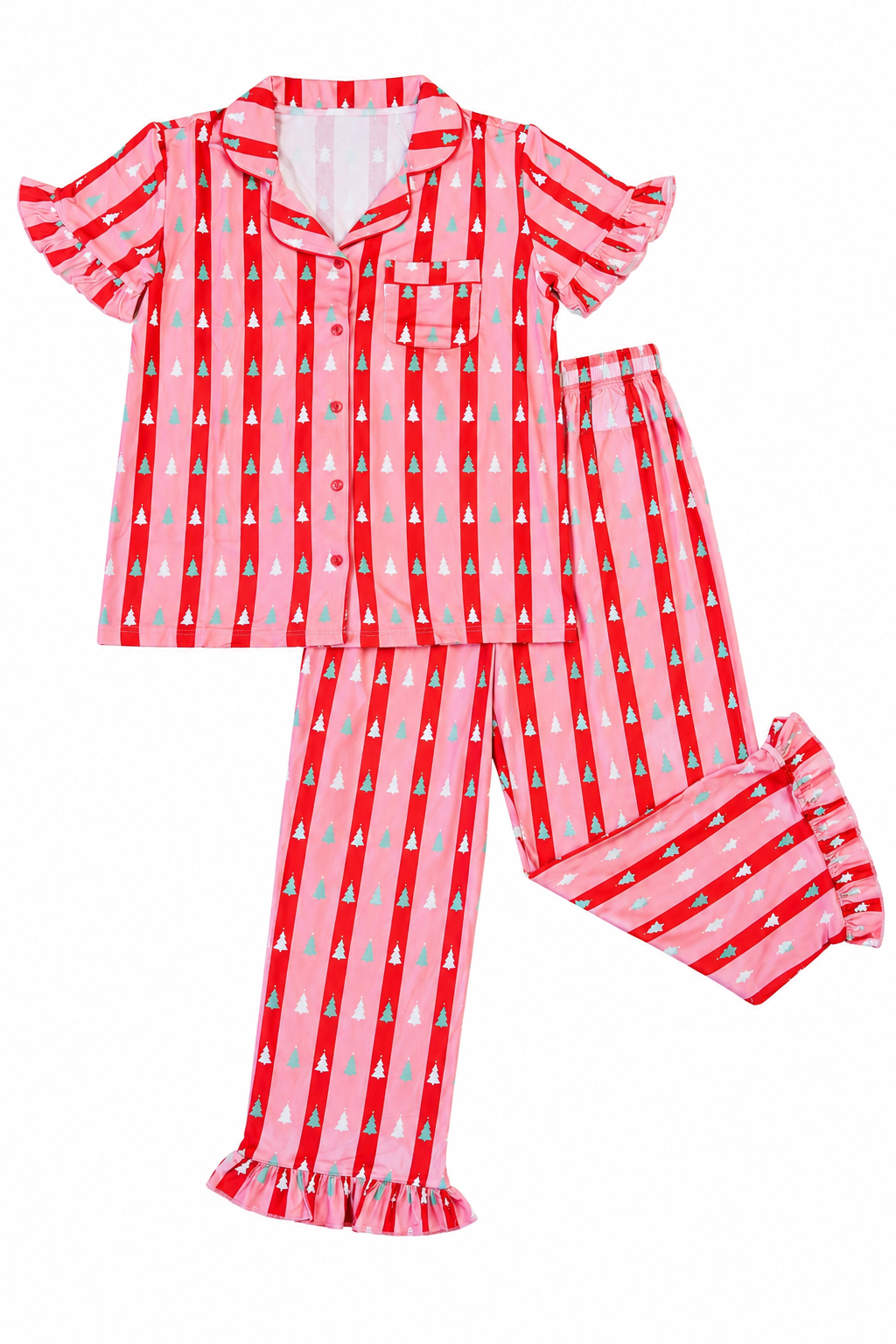 Adult Pant Ruffle Set | Red & Pink Tree Stripes