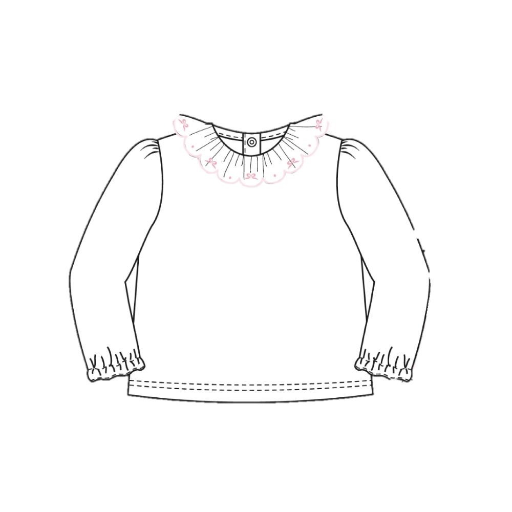 Blouse w/ Embroidered  Ruffle Collar | Bows