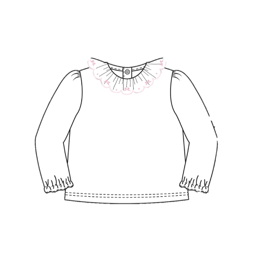 Blouse w/ Embroidered  Ruffle Collar | Bows