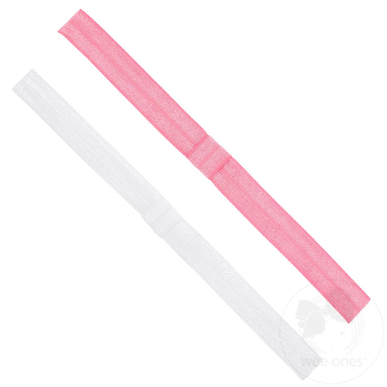 Two Pack Add a Bow Elastic Girls Baby Bands | Pink and White