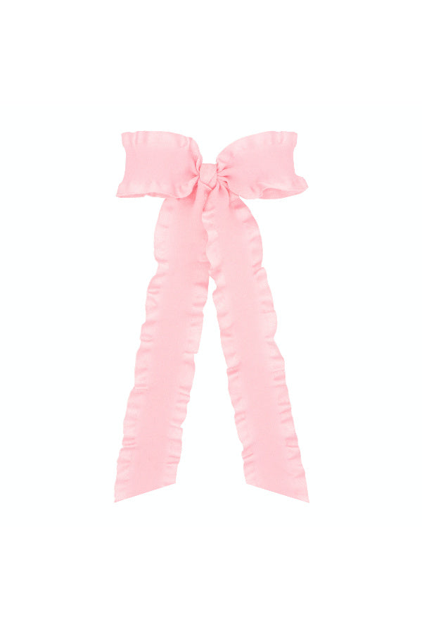 Ruffled Edge Satin Bow With Streamer Tails | Light Pink