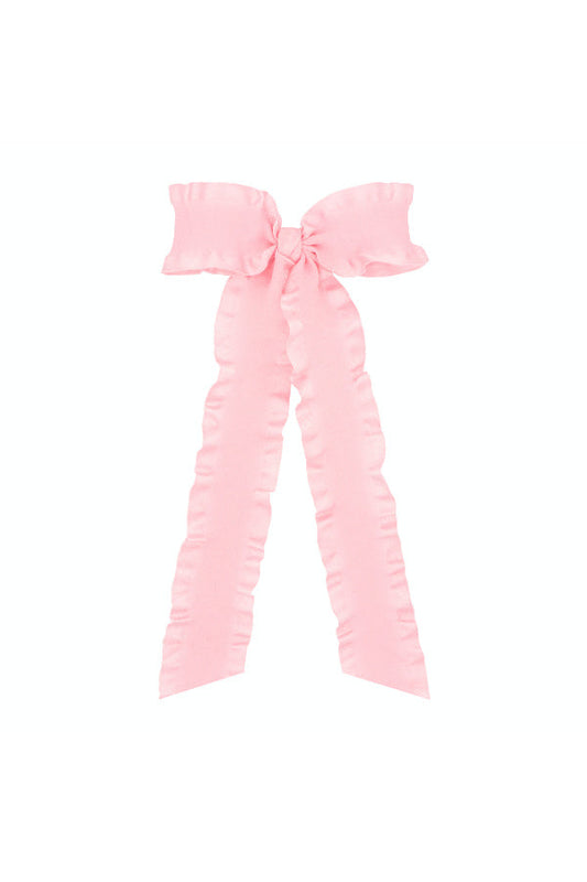 Ruffled Edge Satin Bow With Streamer Tails | Light Pink