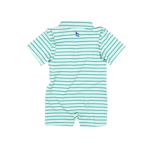 Polo Short Sleeve Romper | Emerald Stripe