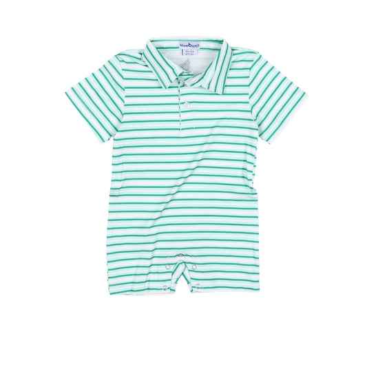 Polo Short Sleeve Romper | Emerald Stripe