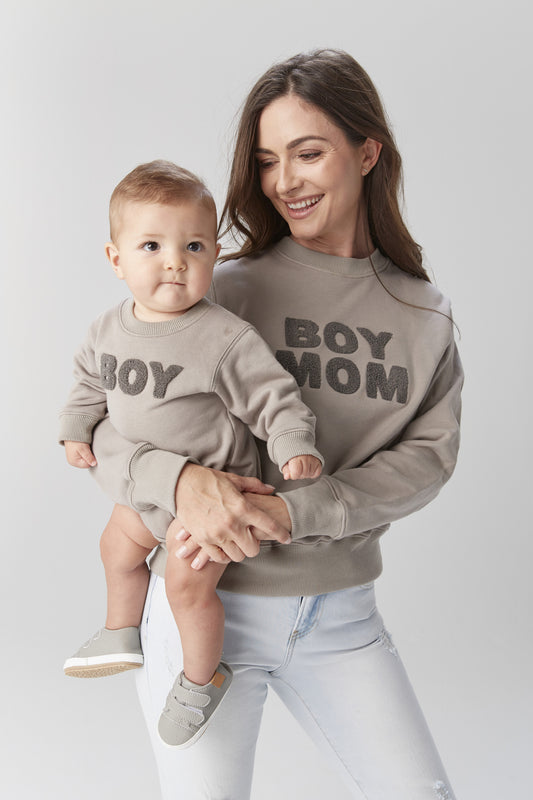 Boy Chenille Sweatshirt Romper | Flat Grey