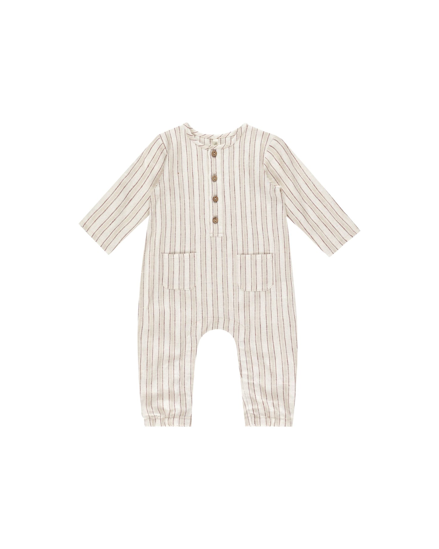 LONG SLEEVE WOVEN JUMPSUIT | STONE STRIPE