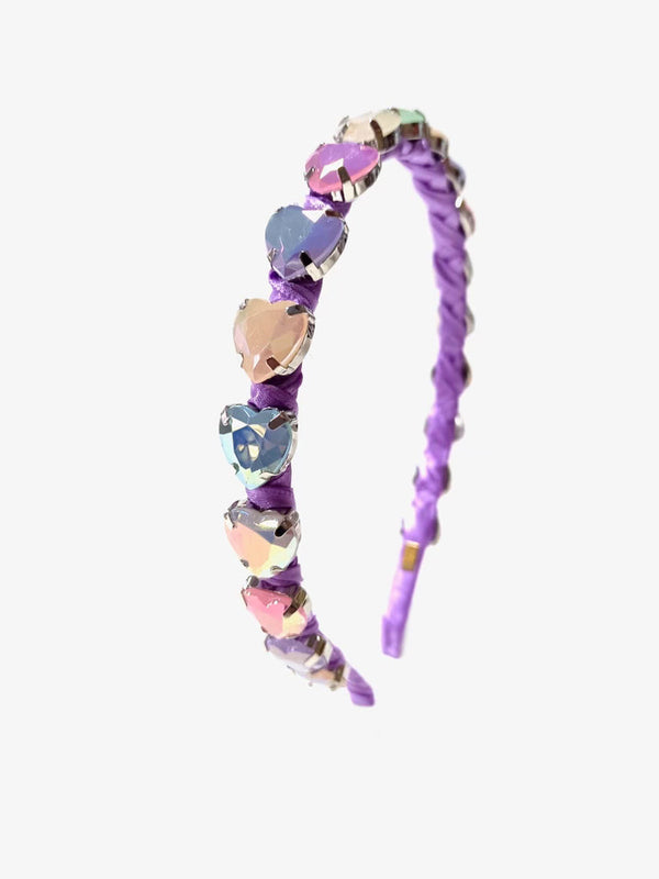 Jewel Heart Satin Headband | Purple