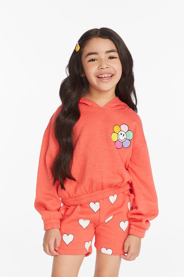 Smiley Flower & Hearts Girls Pullover Hoodie