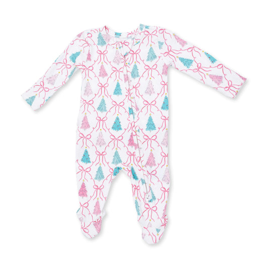 Bow Trellis Tree | Bamboo 2 Way Ruffle Back Zipper Footie
