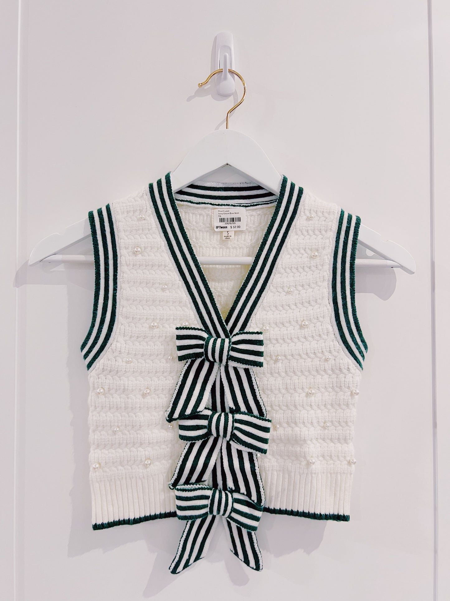 Pearl  Front Bows Cropped Vest | Ivory & Green