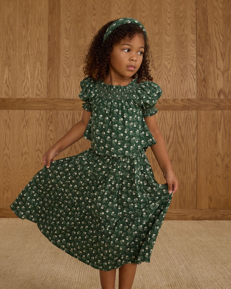 TIERED MIDI SKIRT || GREEN DITSY