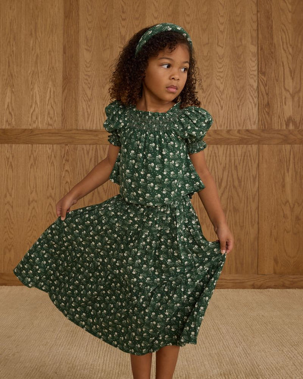 TIERED MIDI SKIRT || GREEN DITSY
