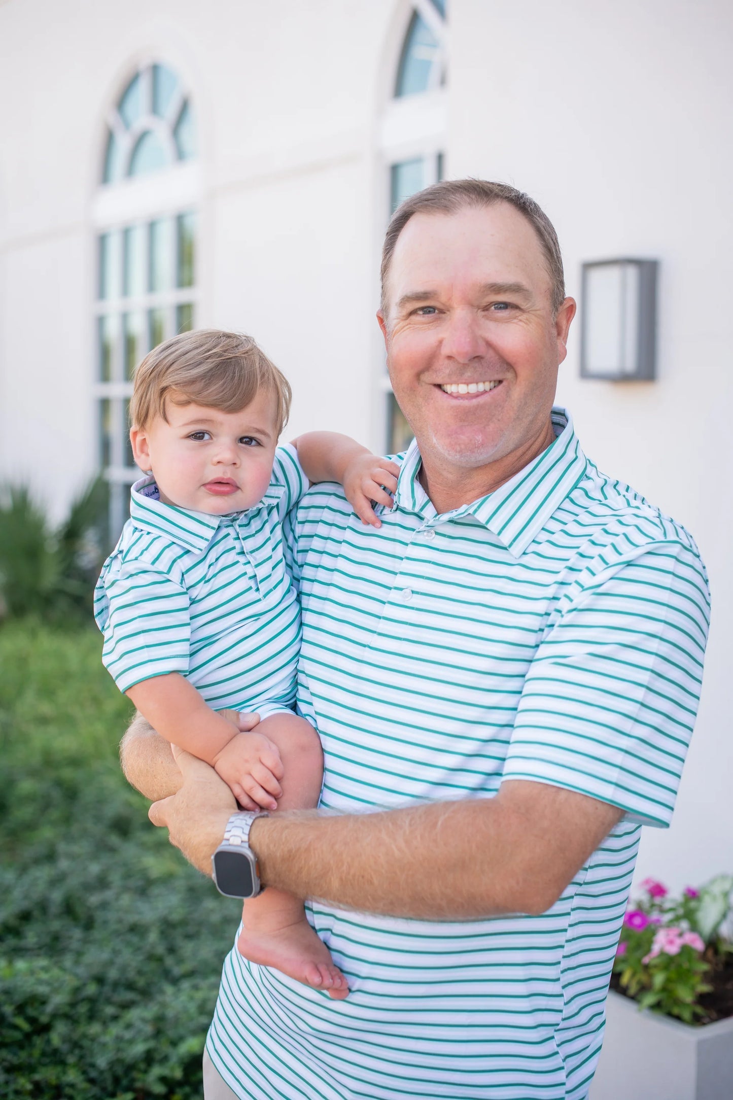 Polo Short Sleeve Romper | Emerald Stripe