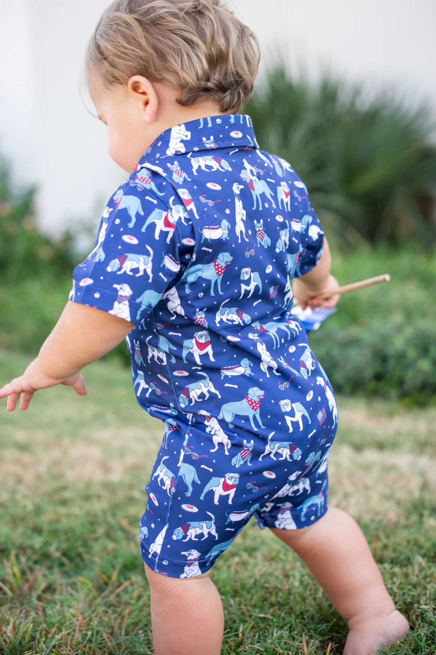 Polo Short Sleeve Romper | Yankee Doodle Dogs