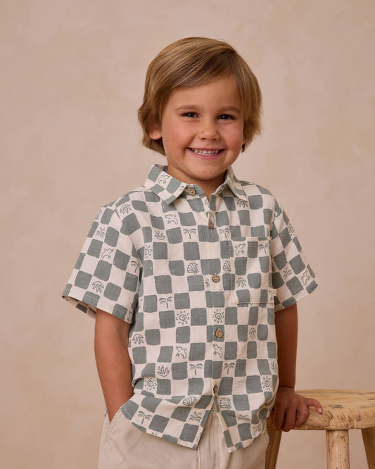 COLLARED SHORT SLEEVE SHIRT || COASTAL CHECK