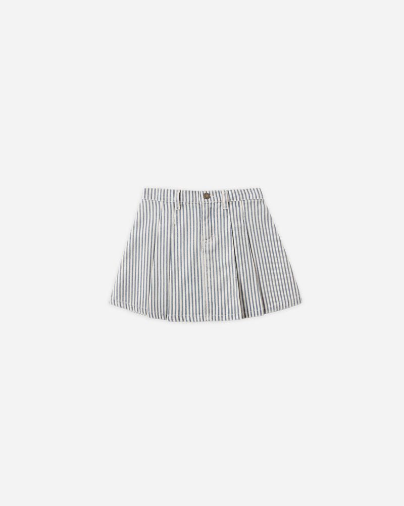 PLEATED DENIM SKIRT | RAILROAD STRIPE
