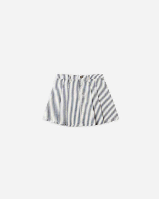 PLEATED DENIM SKIRT | RAILROAD STRIPE