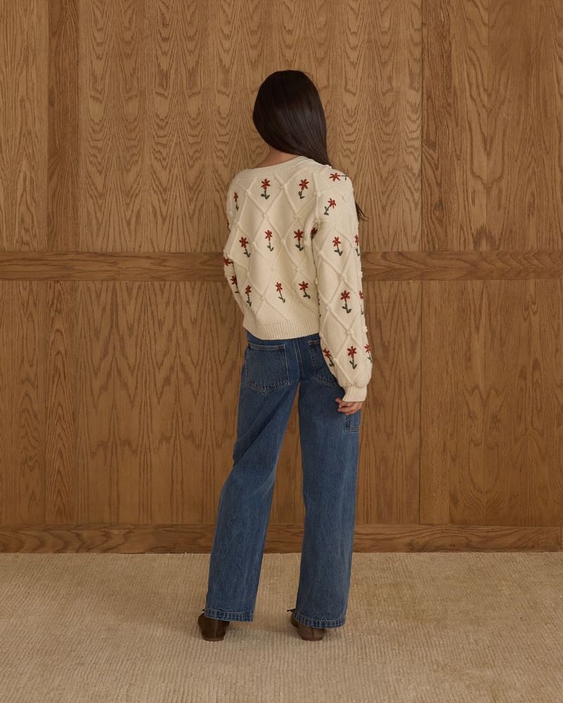 BOXY CROP CARDIGAN || WINTER DAISY EMROIDERY - TEEN