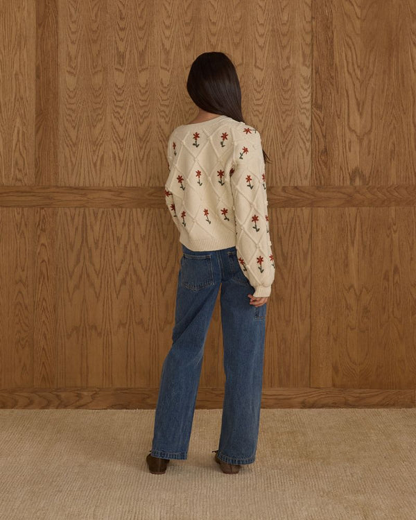 BOXY CROP CARDIGAN || WINTER DAISY EMROIDERY - TEEN