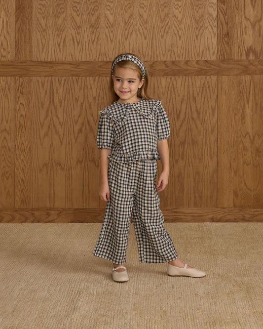 WIDE LEG PANT || NAVY CHECK