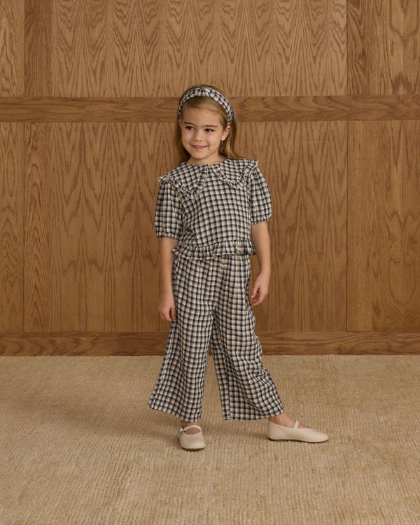 WIDE LEG PANT || NAVY CHECK