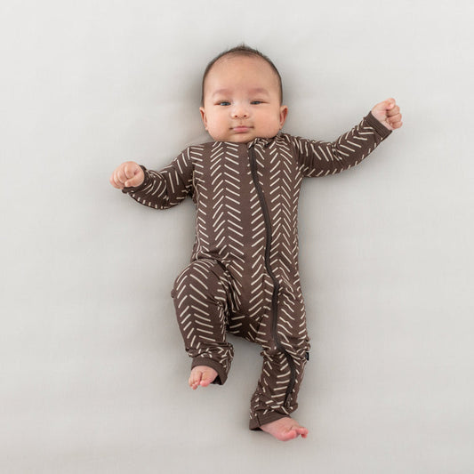 Zippered Romper | Espresso Herringbone