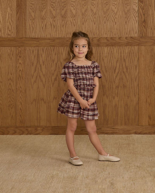 TRIXIE TOP || BURGUNDY PLAID