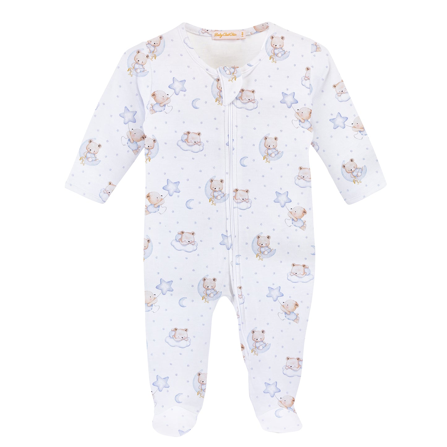 Printed Zippered Footie | Blue Sleep Tight Bear