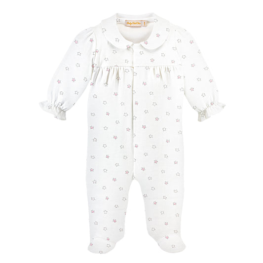 Printed Footie w/ Round Collar | Pink Little Stars