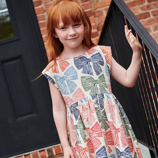 Girls Adaline Dress | Multi Striped Bows