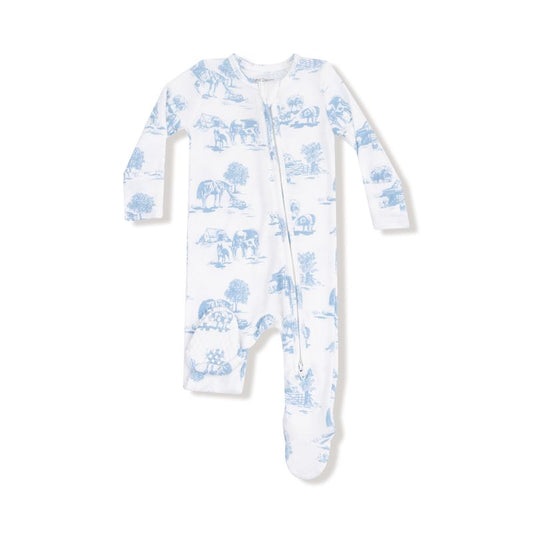 Farm Toile | Blue | 2 Way Zipper Footie